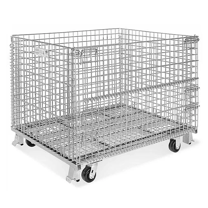 Collapsible stacking welded wire mesh container cage pallet for storage