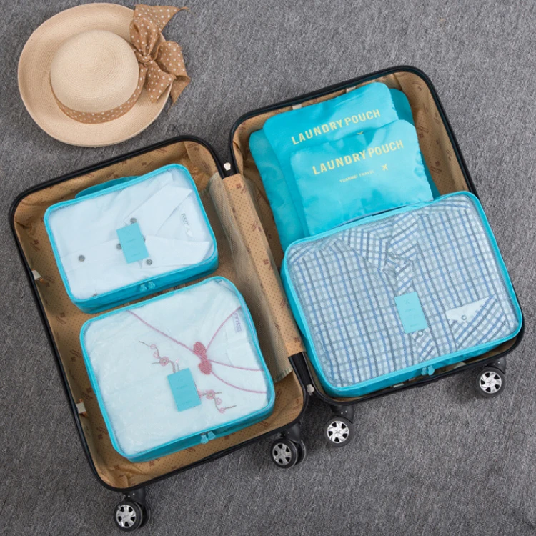 High quality 6 sets luggage travel organizer packing cubes waterproof