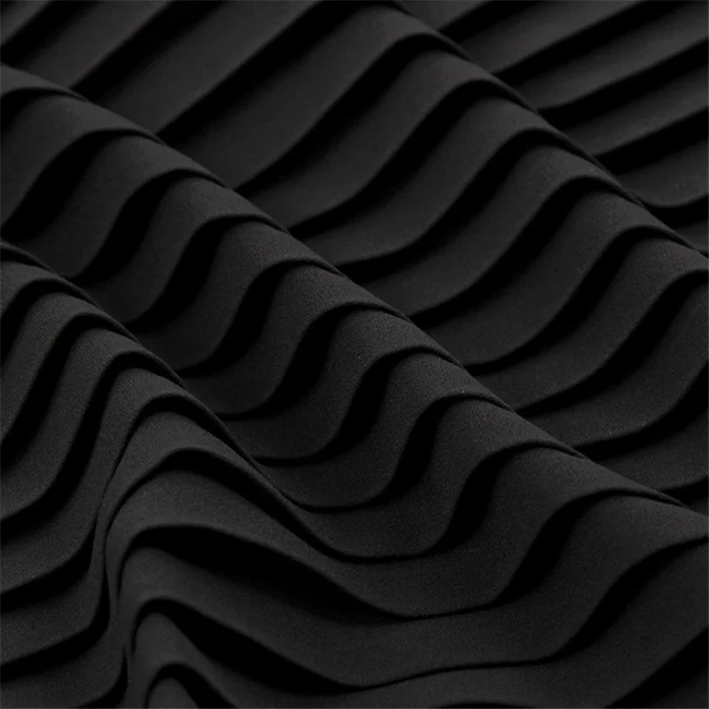 Soft Drooping Polyester Pure Black Plain Pleated Chiffon Crepe Fabric For Lady Clothes Dress Pants