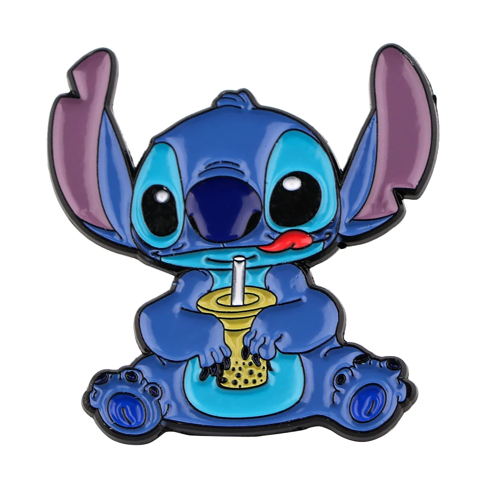 YQ560 Cute Stitch Enamel Pins Blue Alien Monster Brooch Cartoon Icons Badge for Bags Denim Collar Lapel Pin Jewelry Gift