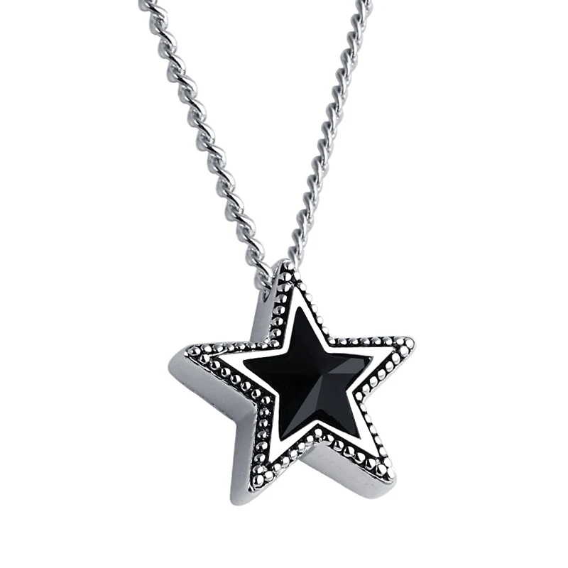 Zircon 925 sterling silver 3A electroplated platinum black five-pointed star necklace