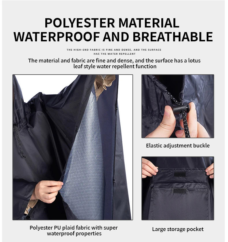 Eco-Friendly Fashionable Waterproof Raincoat Adults Long Hood Big Brim Soft PU Rain Poncho Disposable Outdoor Rainwear