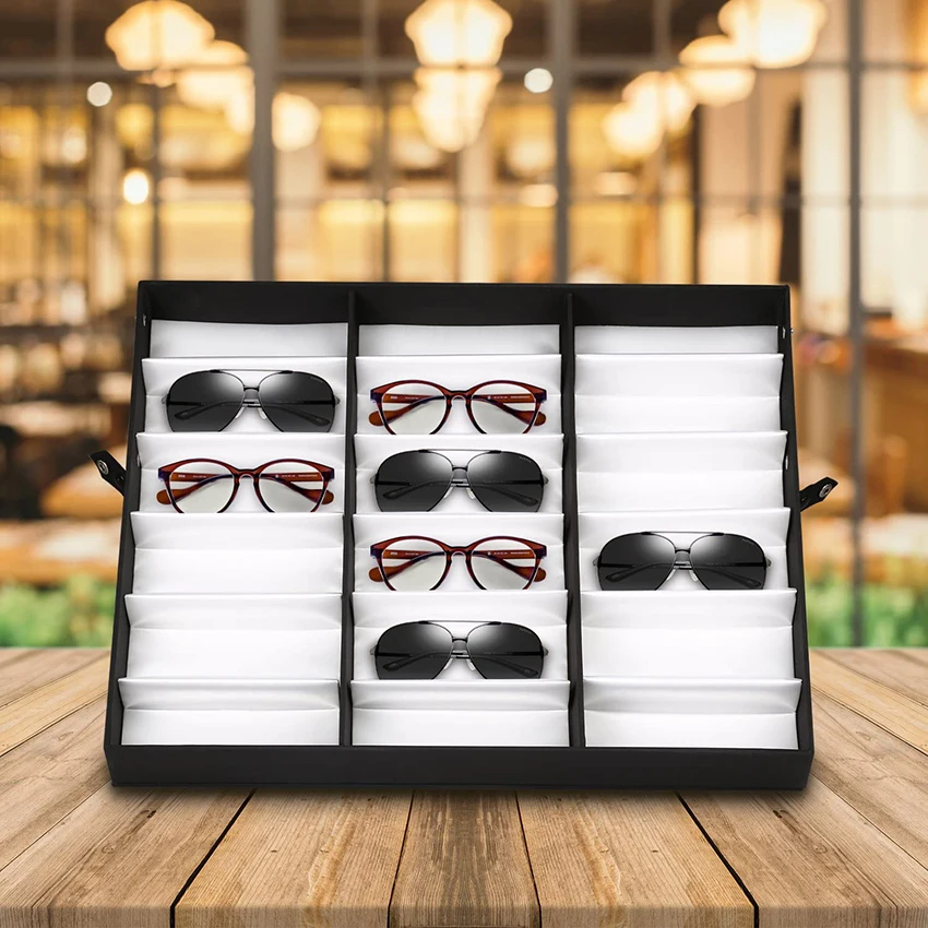 18 grid glasses display box High-end glasses wood eyewear standing displays box