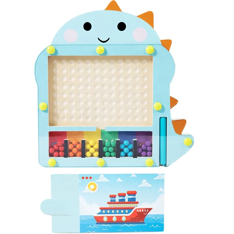 Montessori Wooden Dinosaur Magnetic Maze Board Children Magnetic Pen Walking Bead Game Puzzle Educational Toys for Kids