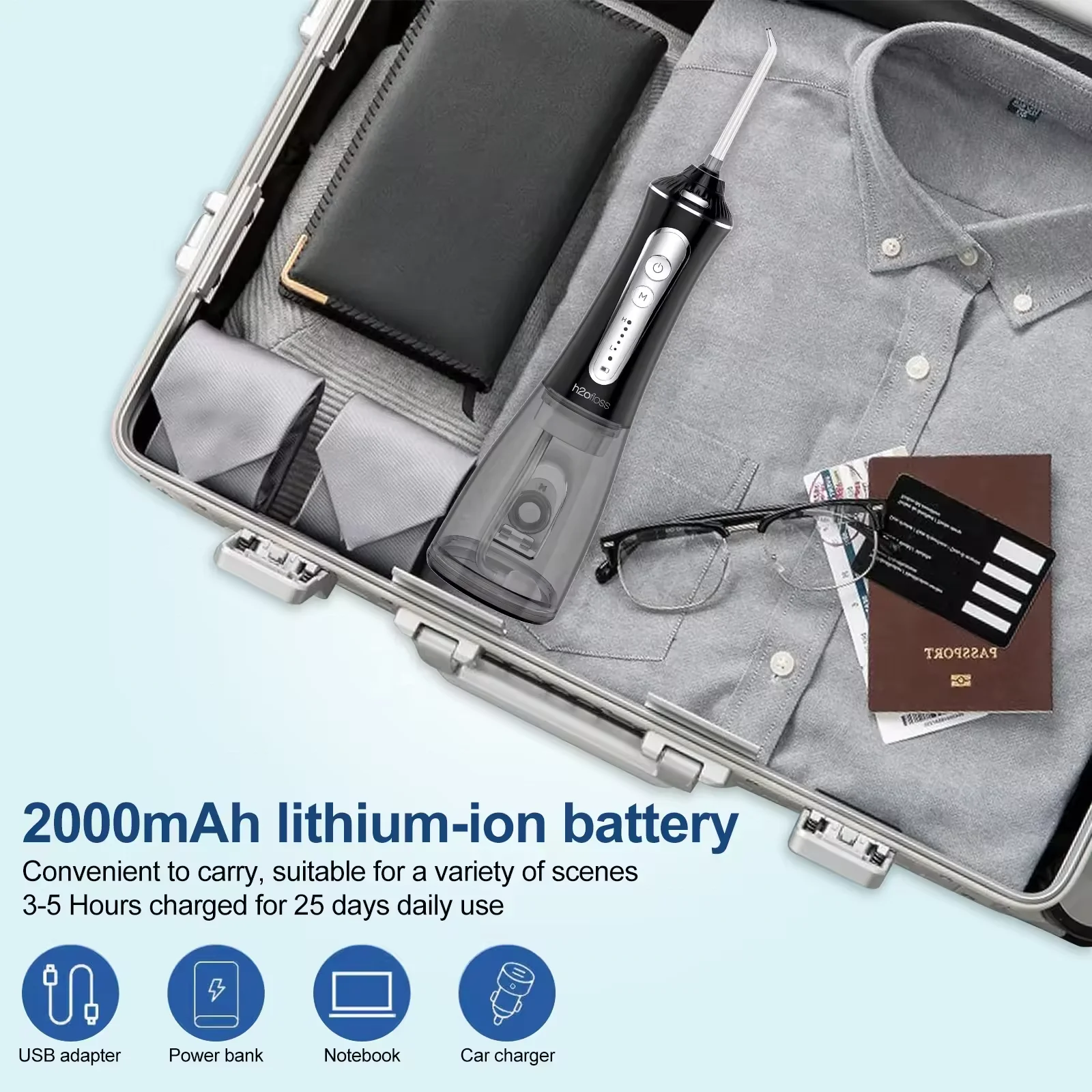 H2ofloss HF-P11 Water Flosser 2000mAh Type-C Rechargeable Oral Irrigator 300ML Electric Oral Flusher IPX7 Oral Teeth Cleaner