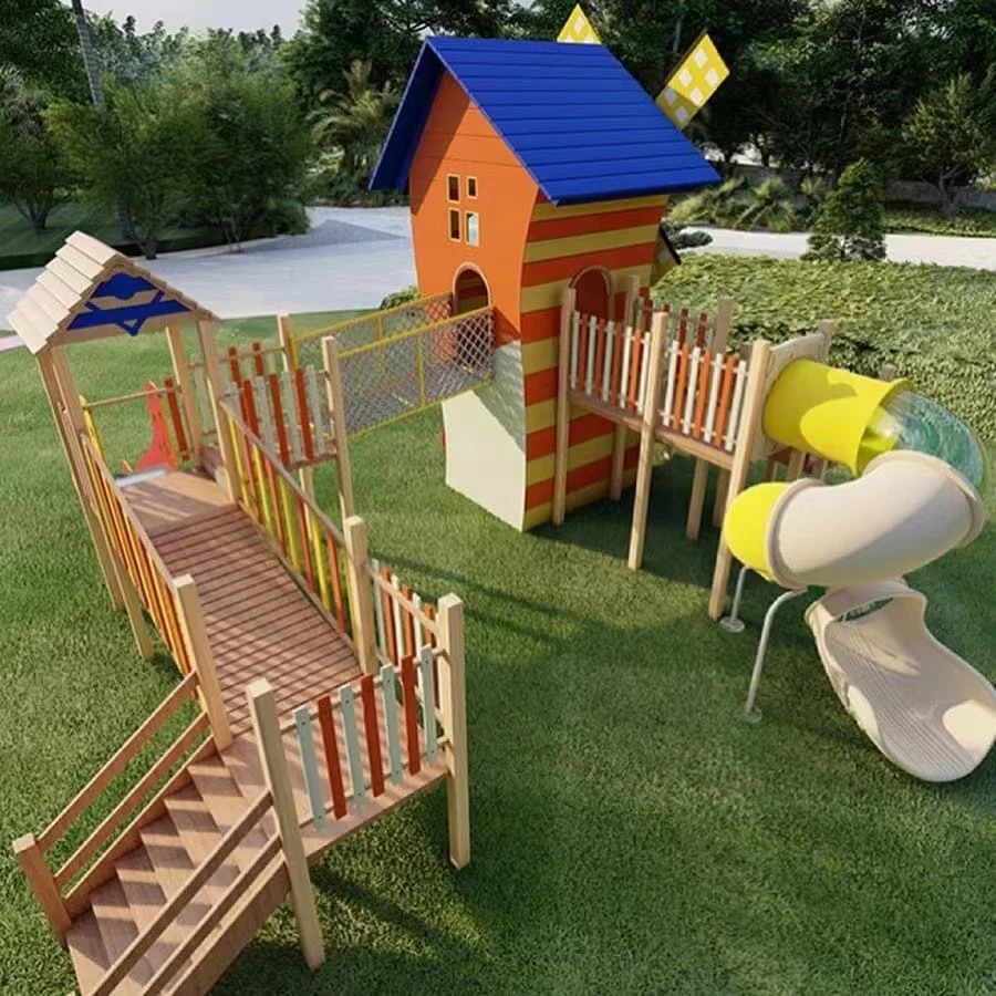 Kids playground outdoor playhouse wooden kids outdoor