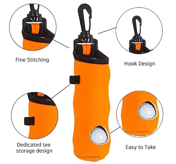 Neoprene mini golf ball and tee holder pouch, Portable golf ball Storage bag with Clip