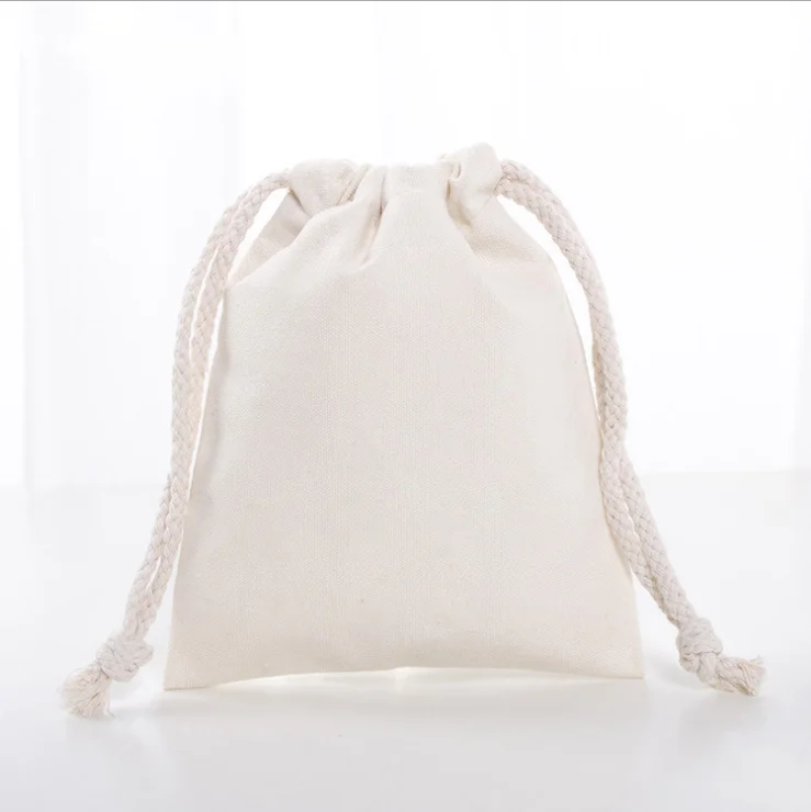 Muslin calico canvas string bag small custom organic cotton drawstring bags