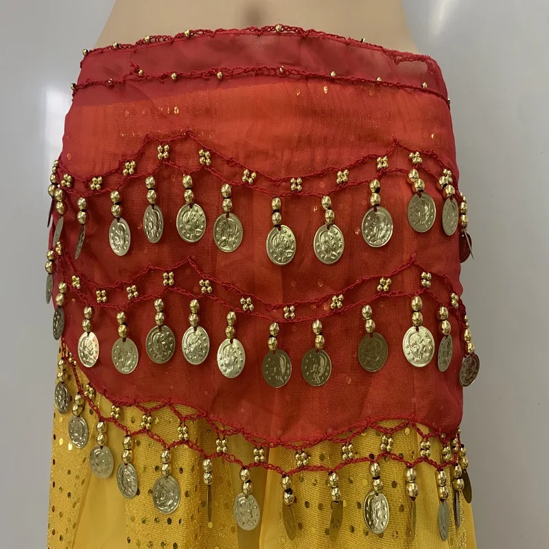Q31055 Latin Samba Dance Belly Dance Skirt Hip With Dangling Gold Coins Belly Dancer Costumes for Women Girls