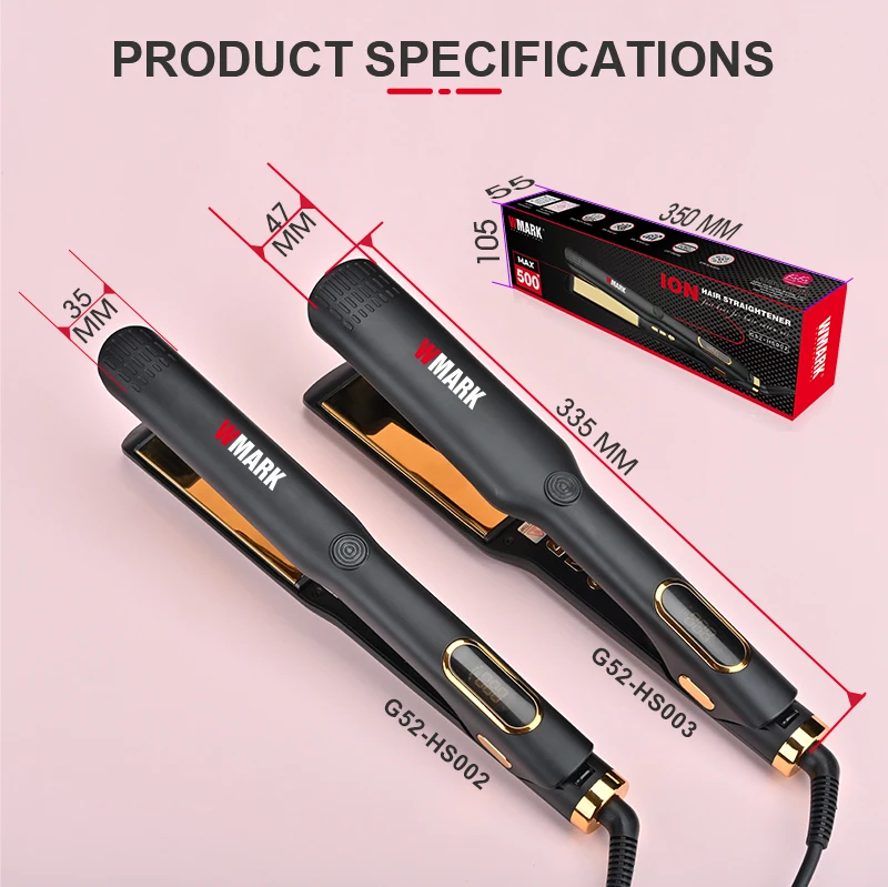 WMARK G52-HS003 RTS High Temperature 260C-500F Dual MCH Heater Titanium Plates Ion Flat Iron Hair Straightener For Salon