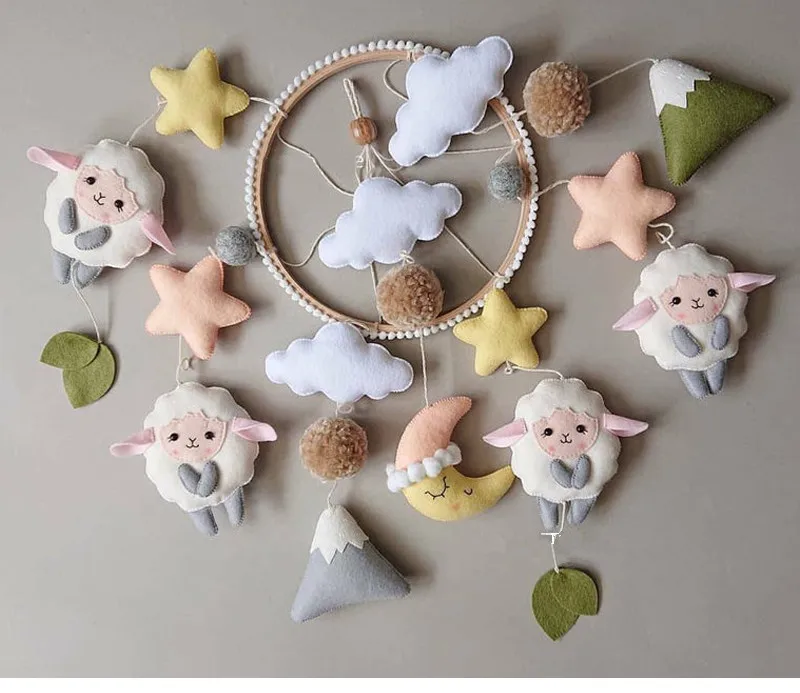 Мобиль для детской кроватки, милый деревянный фетровый мобиль с лесными животными, для детской спальни