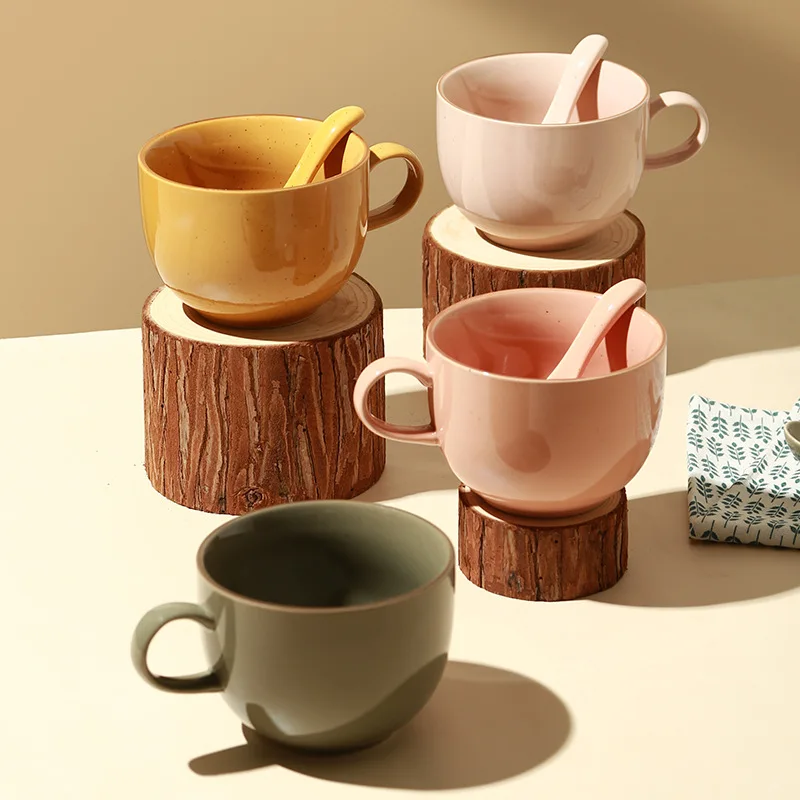 extra large ceramic mug cup sets with spoon for cereal soup ice cream fruit salad
