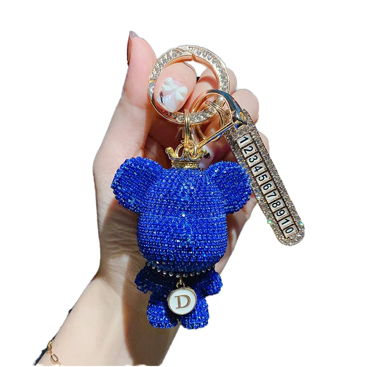 Cute Crystal Anti-Lose Teddy Bear Keychain with Rhinestone Wristlet Perfect Car Accessory and Gift Idea