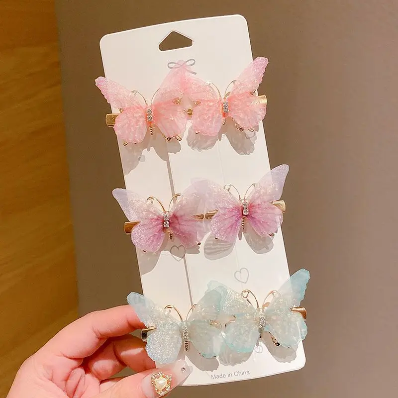 Butterfly hair clips set 6pcs/set gradient color metal alloy luxury kids hairpins exquisite fashion hair pins for girls