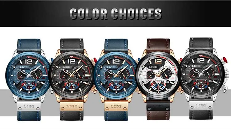 LIGE LG8959 new arrival blue male quartz watch low cost PU leather band 3 dials chronometer old sports hand watch