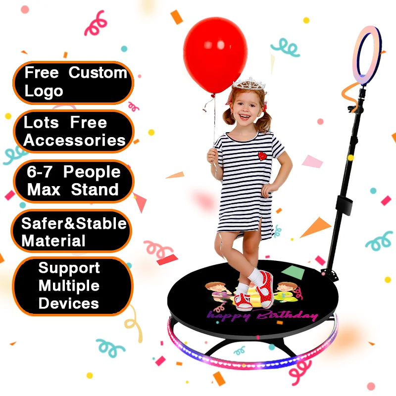 Rossmine 2024 kids photo booth picture frame 360 video booth platform model with led light revospin photo booth led