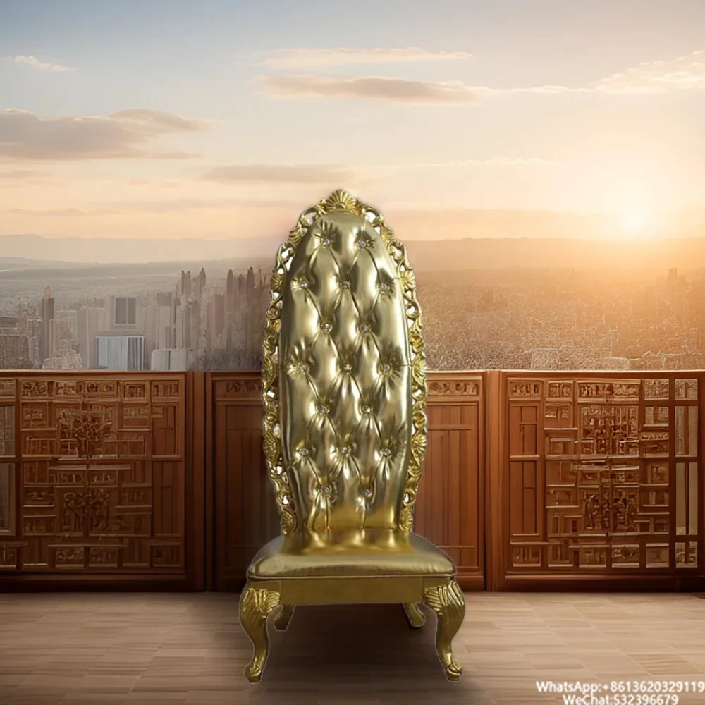 Antique King Throne Chair Solid Gold Wood Carved Mahogany High Back Classic Design for Hotel Furniture Wedding Banquets Dining