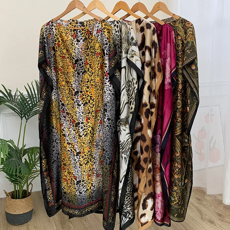 Hot selling High-quality African Big Size Loose Silk Printed Kaftans Luxury Branded Silk african women clothing