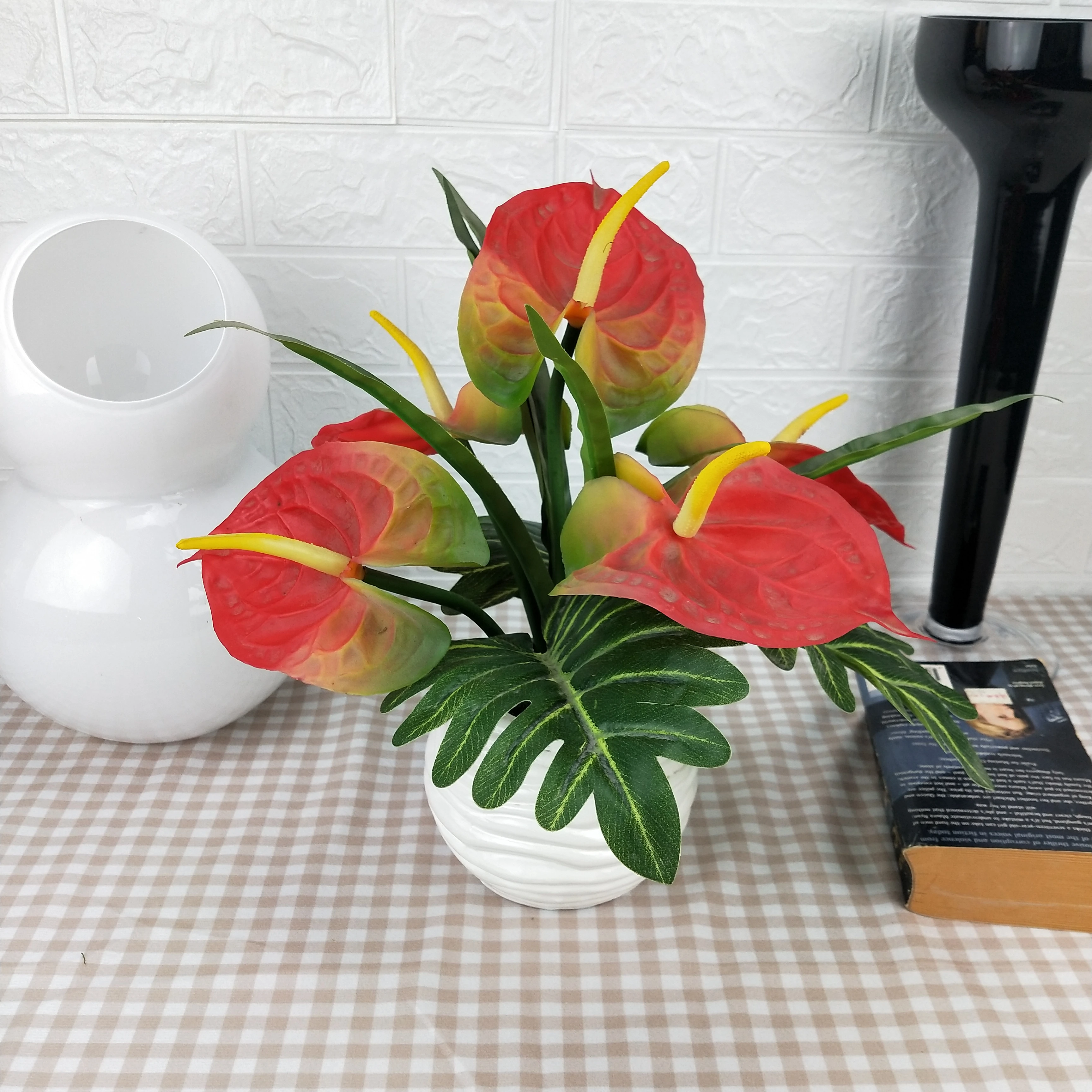 
Wholesale Real Touch PE Flaming Lily and Monstera deliciosa Artificial n Pot for home decor gift 