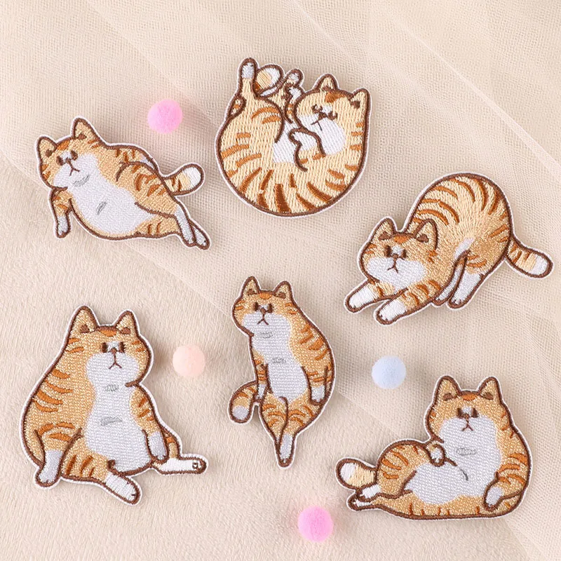 Self sticker embroidery cute cartoon cat Patch for kid clothes decoration