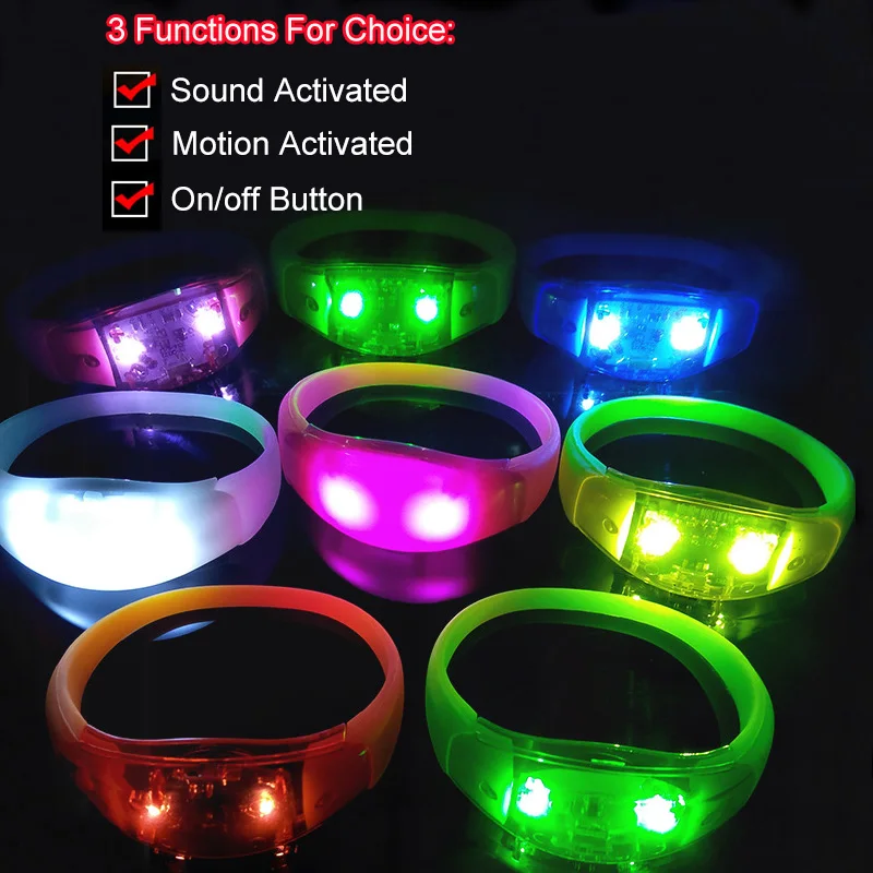 Festival Concert Vibrating Glowing Elastic Light Up Luminous Silicon Custom Promotional Wristband Sound Activated Led Bracelet