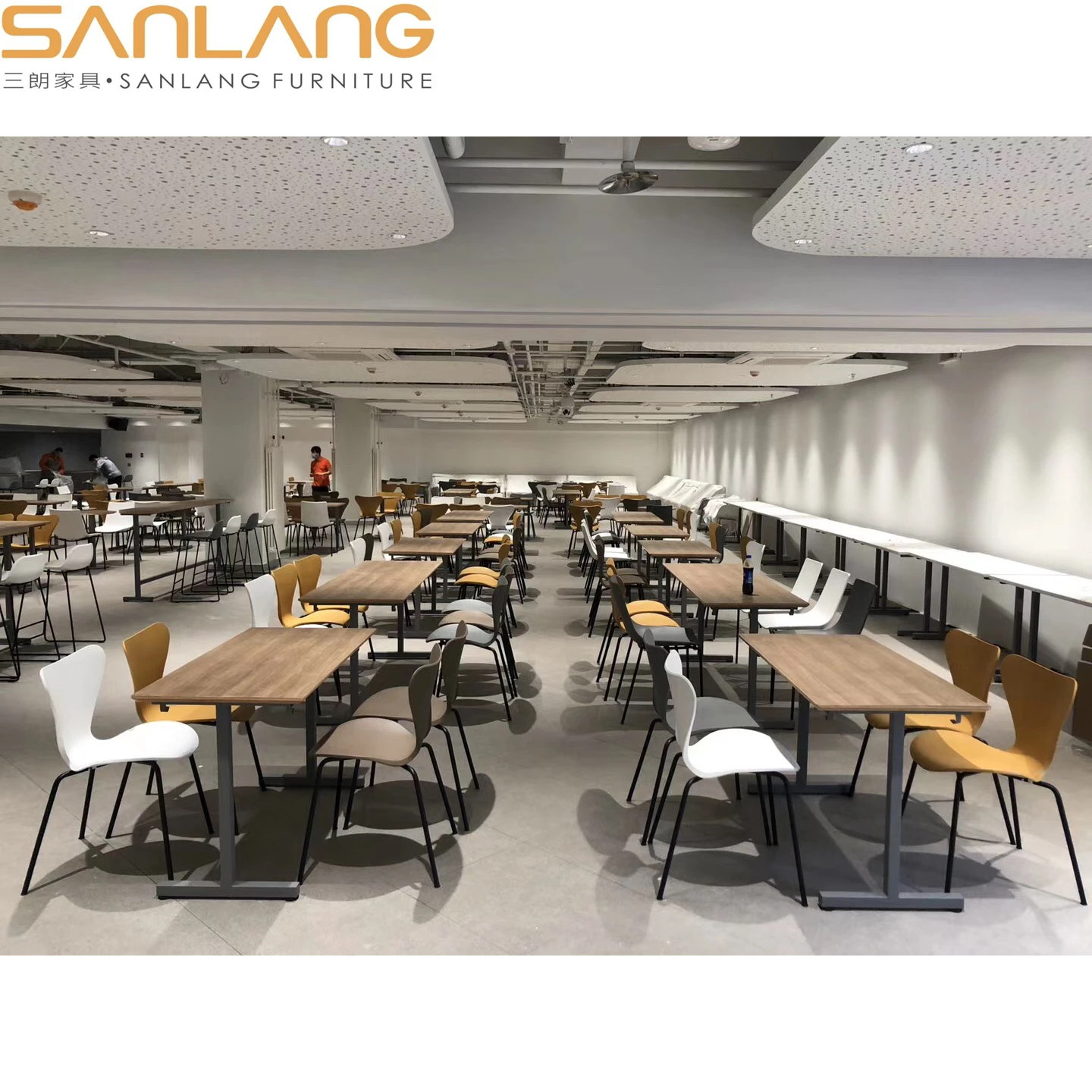 Northern europe style restaurant food court laminate furniture stainless steel leg metal luxury coffee tables dining table set
