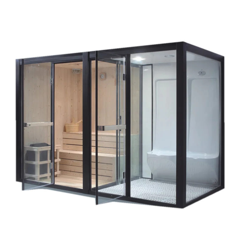 OEM make indoor hemlock red cedar dry&wet steam combo sauna room steam room and sauna combination detox  finland full body sauna