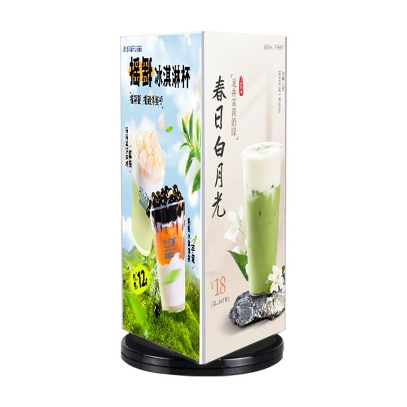 Fashionable 3 Sided Rotating Triangle Clear Advertising Card Stand Acrylic Sign Table Menu Display Holder