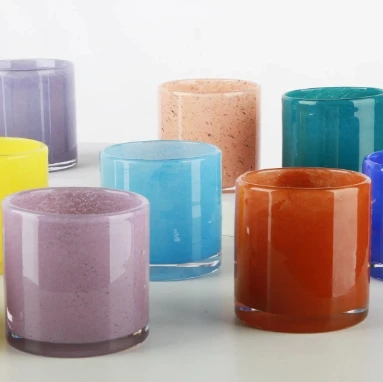 Handblown cylindrical transparent crystal glass recycling multicolored confetti beverage cup