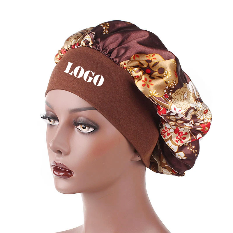 
custom logo amazon wholesale reversible nightcap satin lining elastic wide brim turban women silk bonnets 