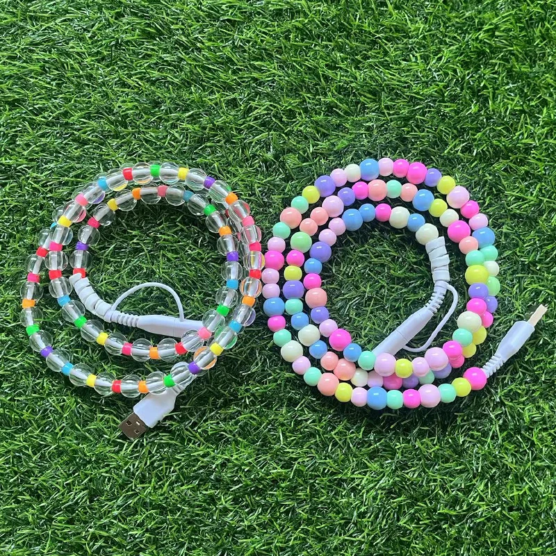 Креативный пользовательский красочный акриловый свободный кабель для передачи данных мобильного телефона прозрачный бисером прочный зарядный