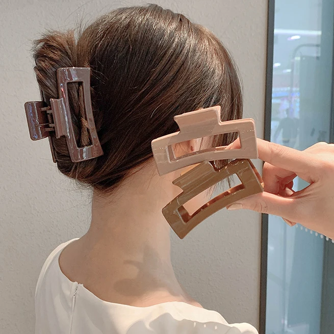 Retro simple hair clips matte back of head clip Korean curling shark clip bath hair grab headdress square plastic Hair Clawse