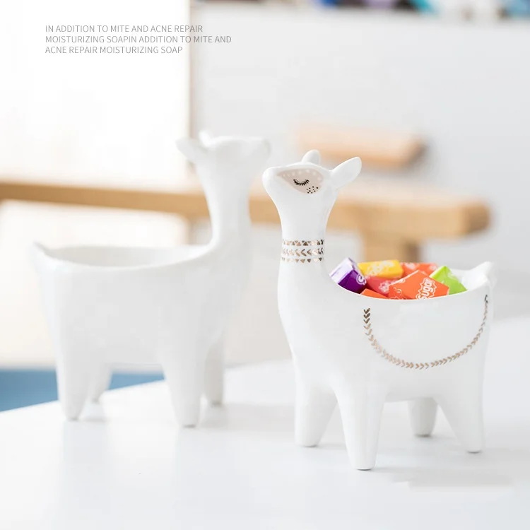 Creative Desktop Candy Storage Decoration Ceramic Alpaca Jewelry Box Ceramic Jewelry Entrance Sundry Storage Tray Candy Bowl