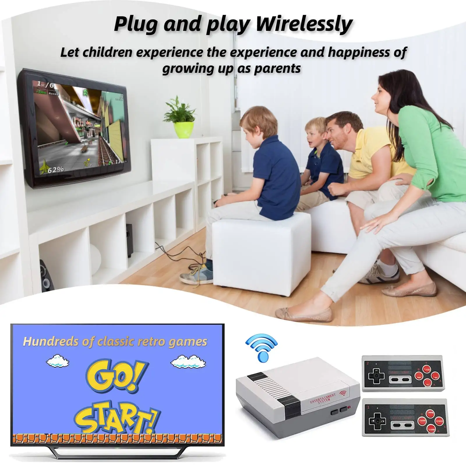 Classic Mini Retro Game Console Built 620 Video Games,AV and HDMI Output Handheld Game System with Dual Wireless Controllers
