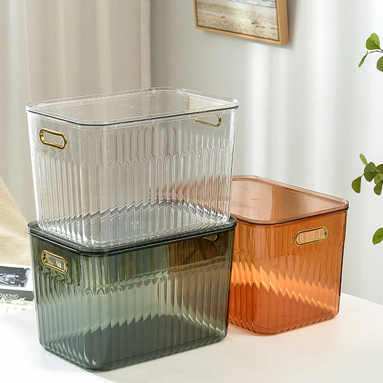 Box with Lid, Transparent, Striped, Desktop Supplies Office  Tabletop Storage Case Durable,Waterproof, For Home, Functional Case