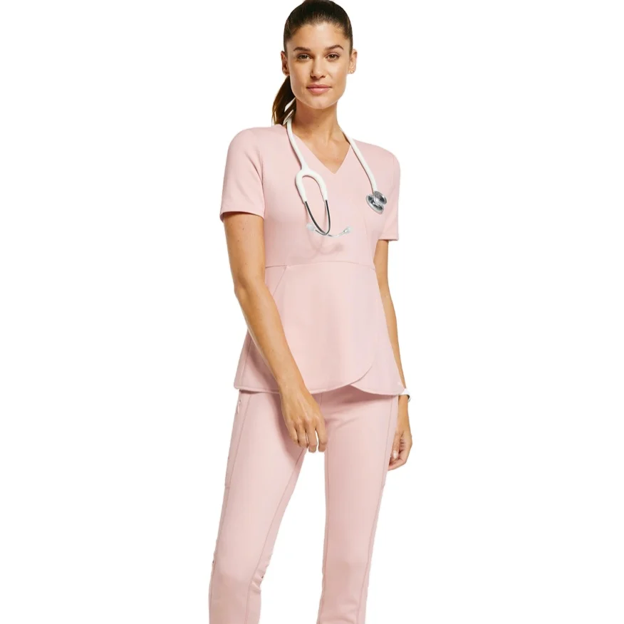 Baby Pink New Design Soft Custom Top Quality stretch scrubs set Best-selling breathable medico Black Uniforms