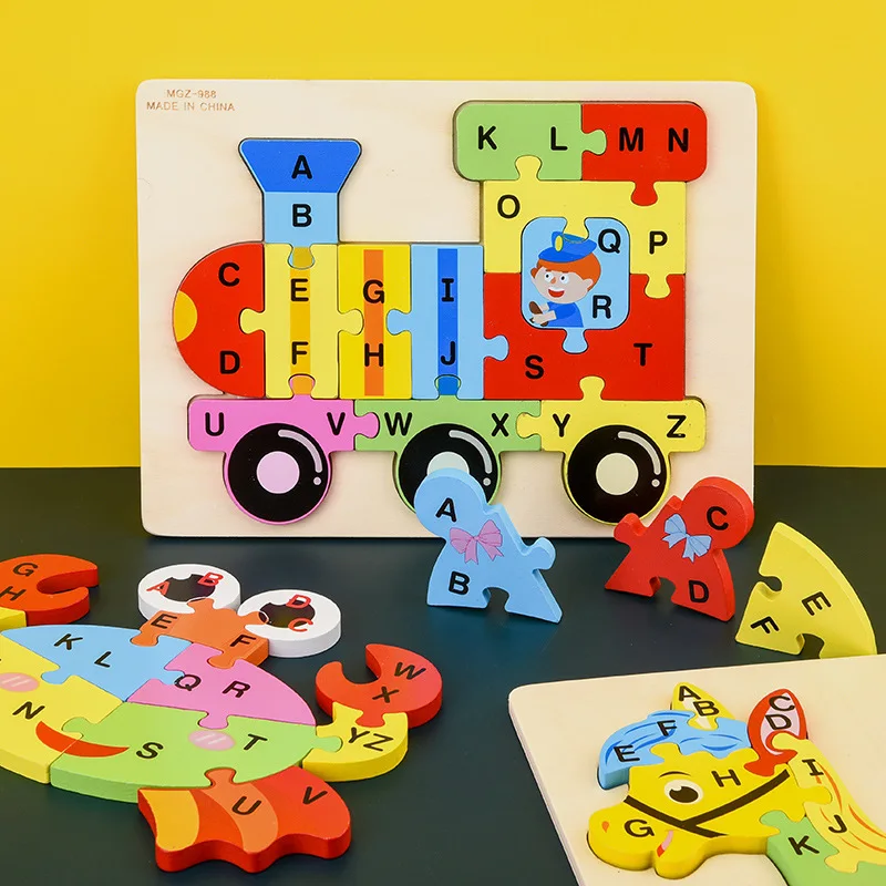 Toddler wooden Educational Kids toys toddler 3D Dinosaur Puzzle game Baby Cartoon Learning Puzzles board Toys for Children