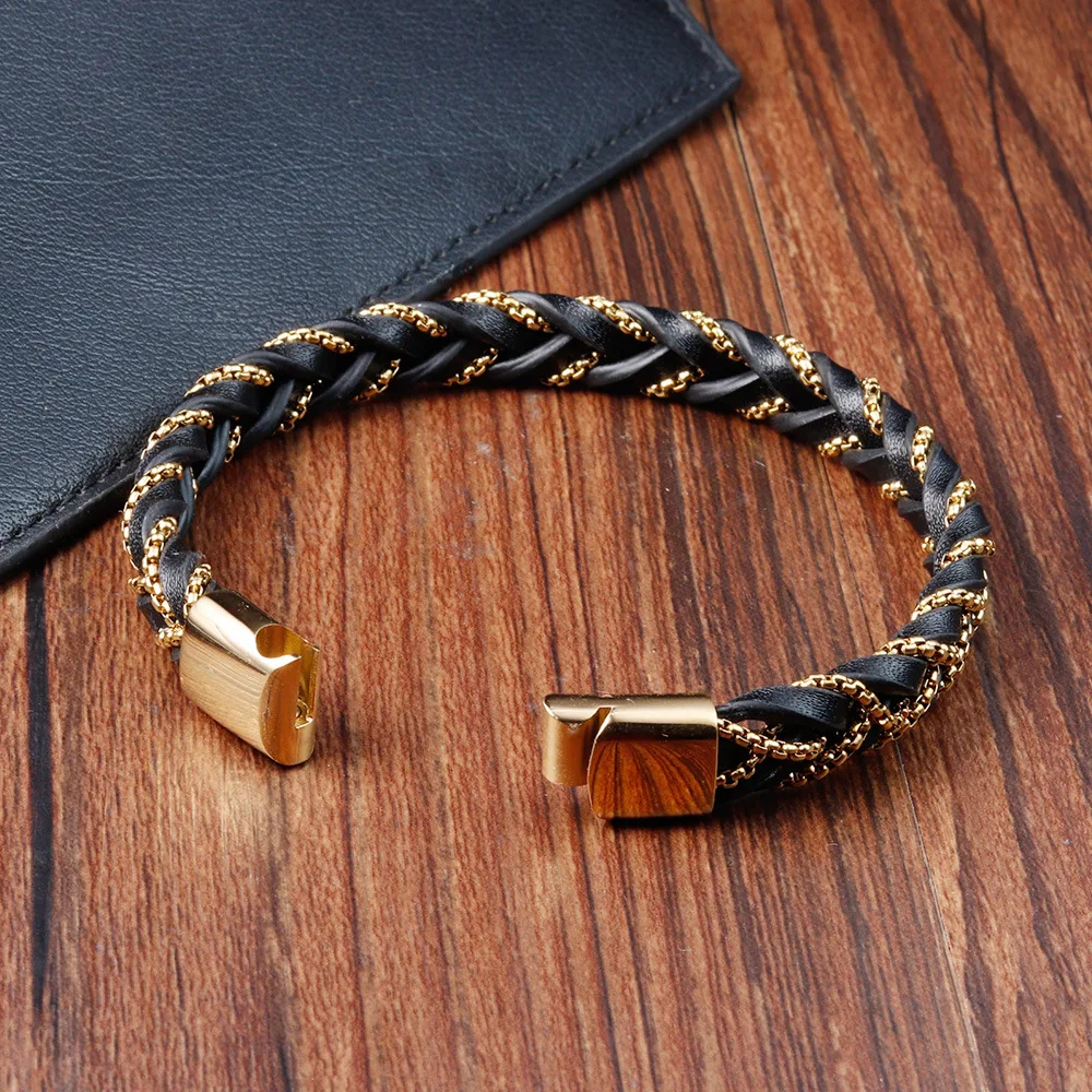 Cheap Wholesale Charm Black Leather Bracelet With 316L Stainless Steel Magnetic Clasp MultiLayer Leather Bracelets For Men