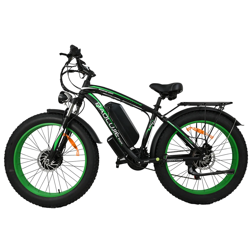 Rear Hub Motor Hydraulic Disc Brake Aluminum Alloy 1000w+1000w Mid Drive Motor Green Lithium Battery 48V 26 Bike City 7 Speed