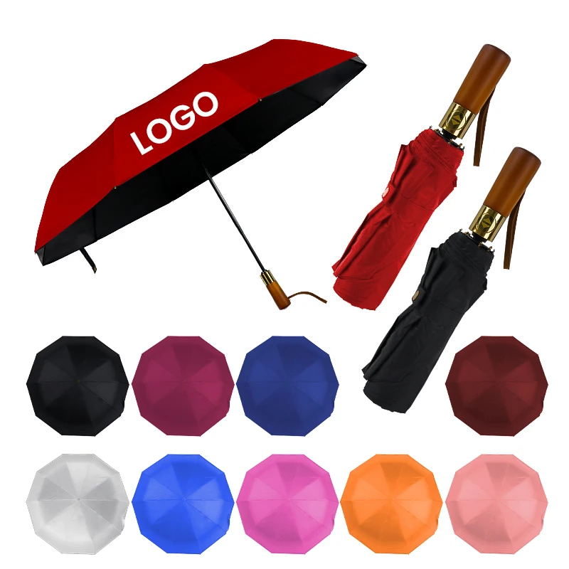 Custom Logo  Uv Sun Uv Umbrella Automatic Outdoor Wooden Handle Sun Umbrella With Logo Printing