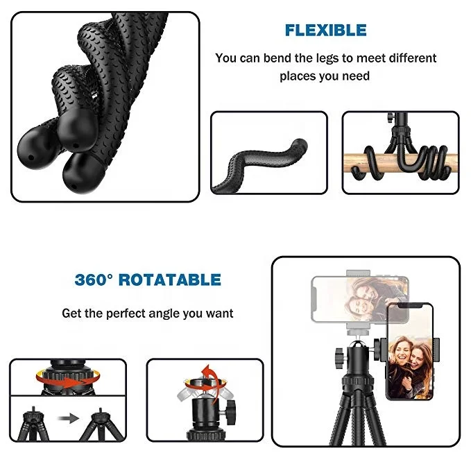 Camera Tripod Selfie Stand Flexible  Remote Shutter Sponge Octopus Mini Tripod