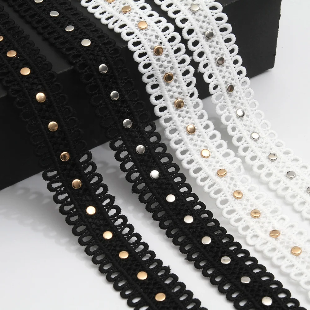 Wholesale 2.7cm Studs trim ribbon diy handmade costume dress sewing bead lace trim Design Rivets Trims