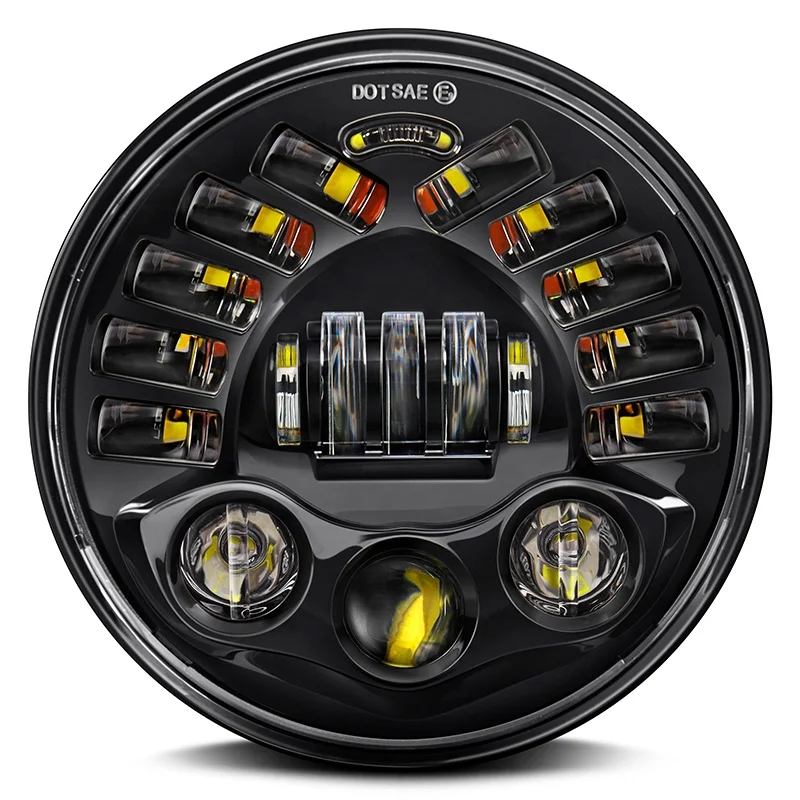 7 Inch Round Black Projector High Low Beam Amber Turn Signal LED Headlights With Switchback DRL Compatible For Jeep JL Jk Tj