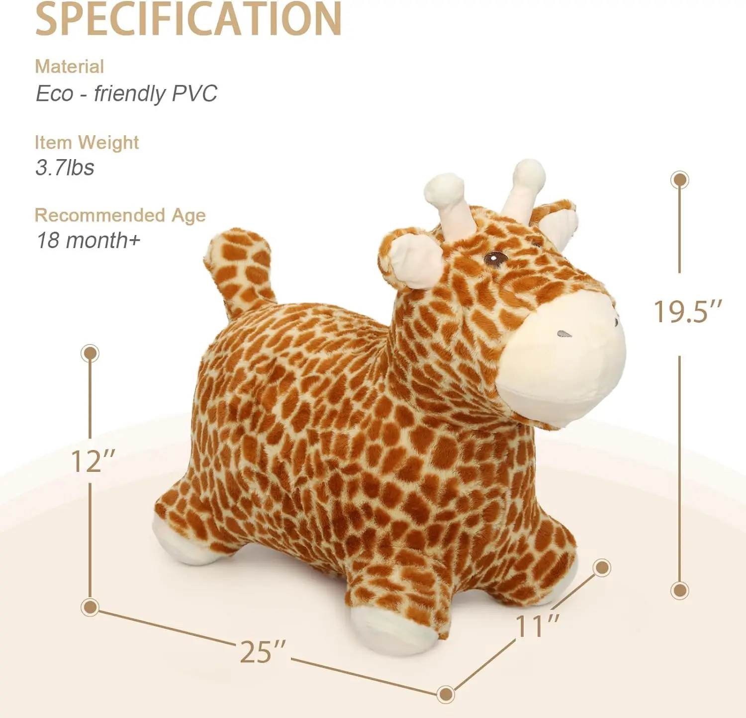 Safe Material Meet EN71 Soft Play Inflatable Plush Animal Hopper Toy Bouncy Giraffe In Cloth For Kids