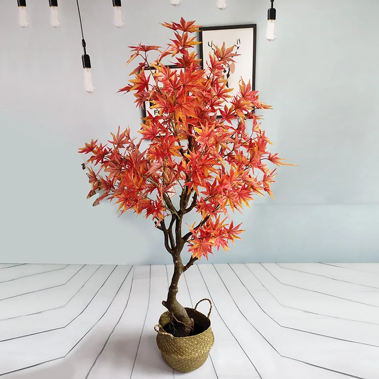 topiary tree maple plants in pots indoor home small faux japanese red leaves plant artificial maple bonsai tree with orange leaf