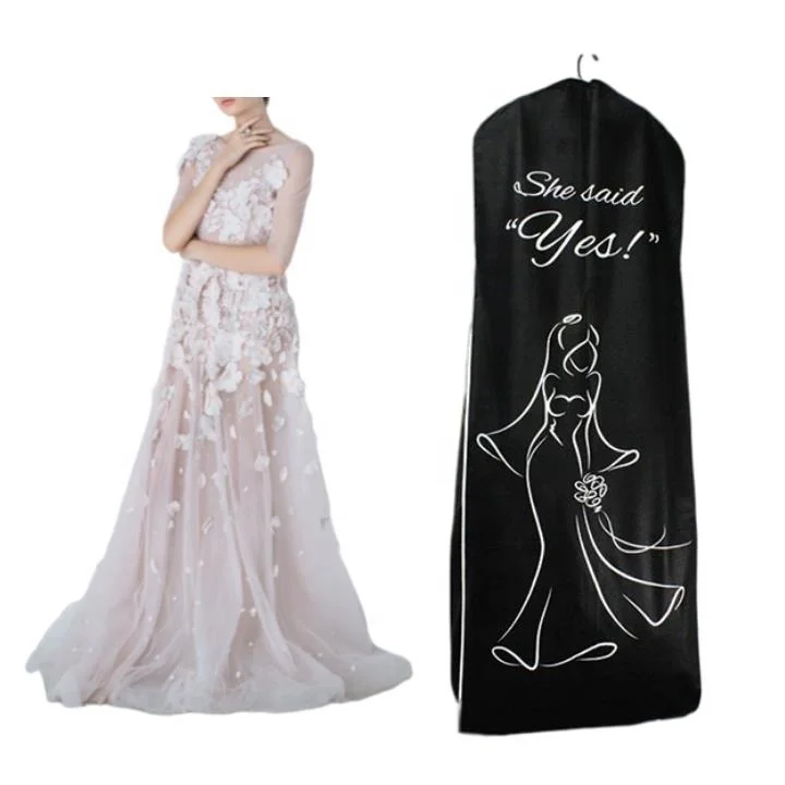 Wholesale Black Custom Logo Dustproof Wedding Dress Luxury Travel Dust Cover Bags Non Woven Garment Suit Bag With Zipper