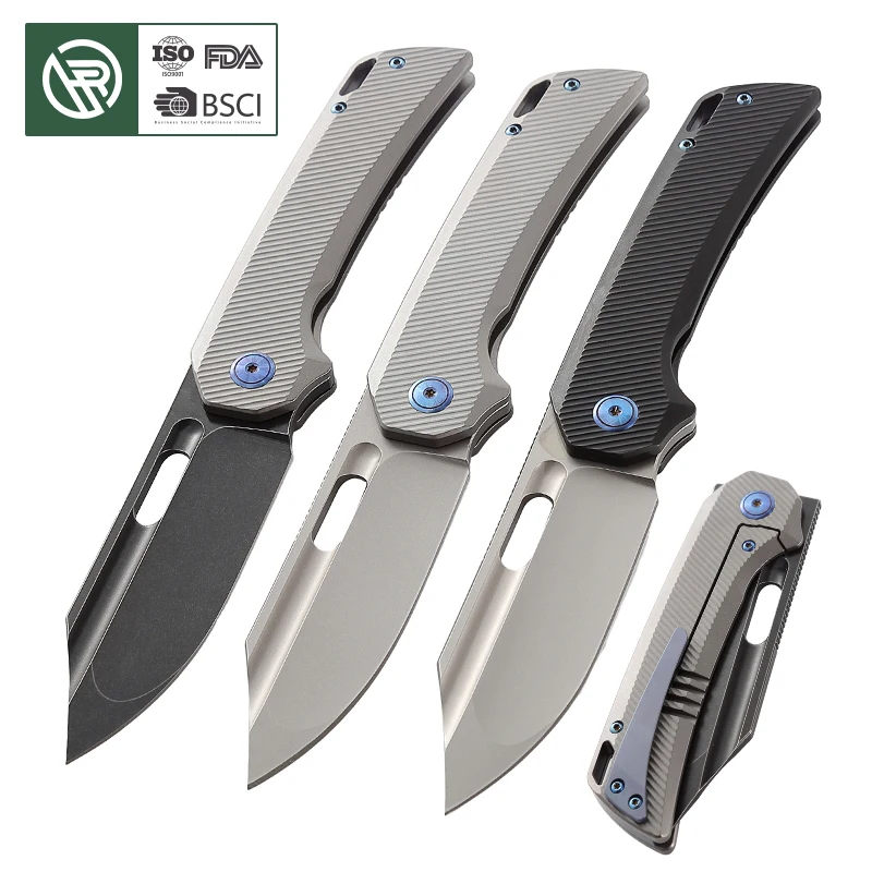 Free Sample 2024 High End Quality Custom Titanium Alloy Handle With M390 Blade Outdoor Camping Tactical Survival Folding Knife