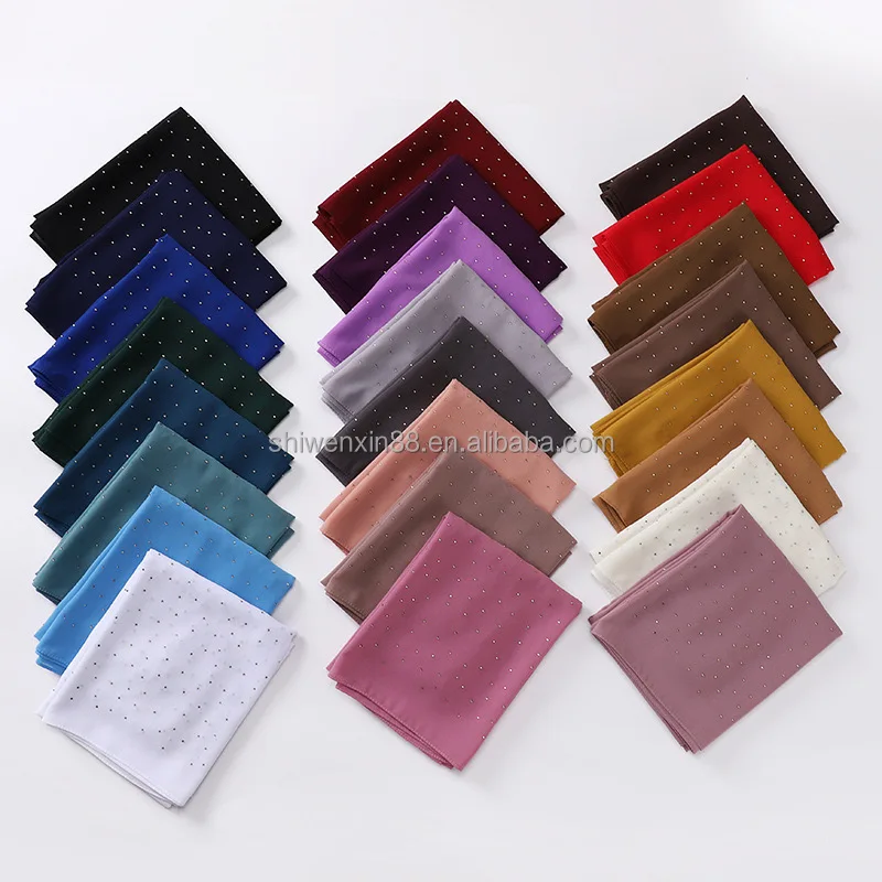 Factory Direct Sale Glitter Muslim Hijab Scarf Women Rhinestone Summer Solid Color Soft Wrinkle Shiny Satin Long Hijab Shawl