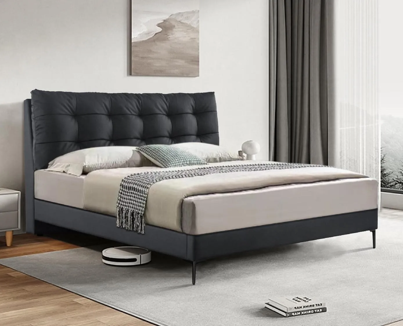 Кровать Queen и King Size популярная кожаная современная простая двуспальная кровать Главная спальня каркас светлая Роскошная мягкая для свадебной спальни