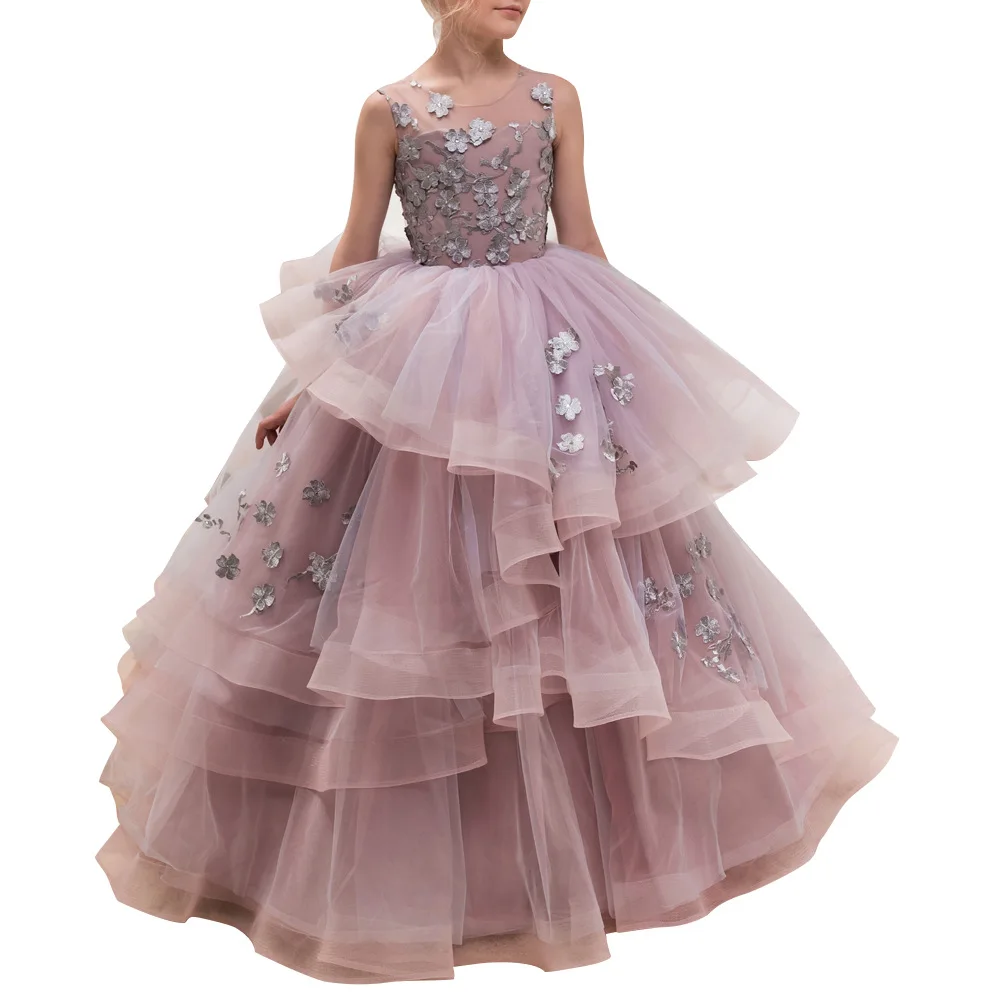 Оригинальное кружевное платье для девочек пышная юбка свадебные платья с цветами детская выступлений и